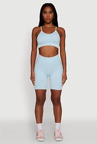 Womens Daisy Seamless High Waisted Bike Shorts for Activewear, Blue,