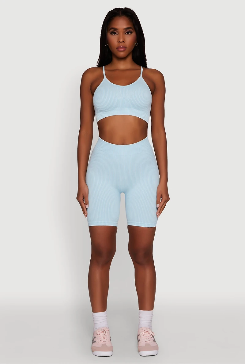 Womens Daisy Seamless High Waisted Bike Shorts for Activewear, Blue, Size S