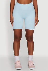 Womens Daisy Seamless High Waisted Bike Shorts for Activewear, Blue,