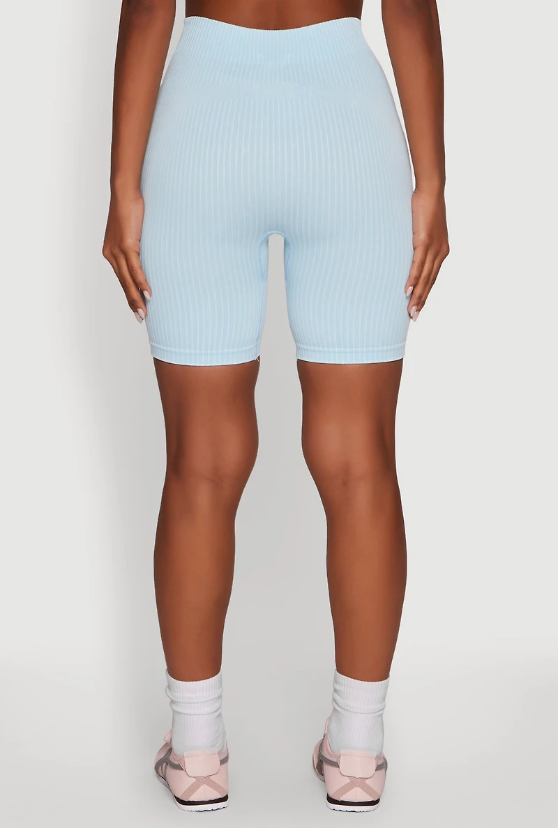 Womens Daisy Seamless High Waisted Bike Shorts for Activewear, Blue, Size S