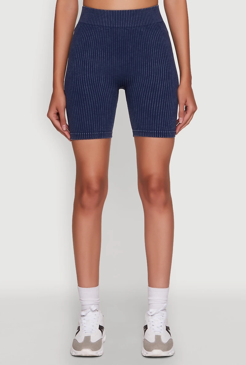 Womens Daisy Seamless High Waisted Bike Shorts for Activewear, Blue, Size L