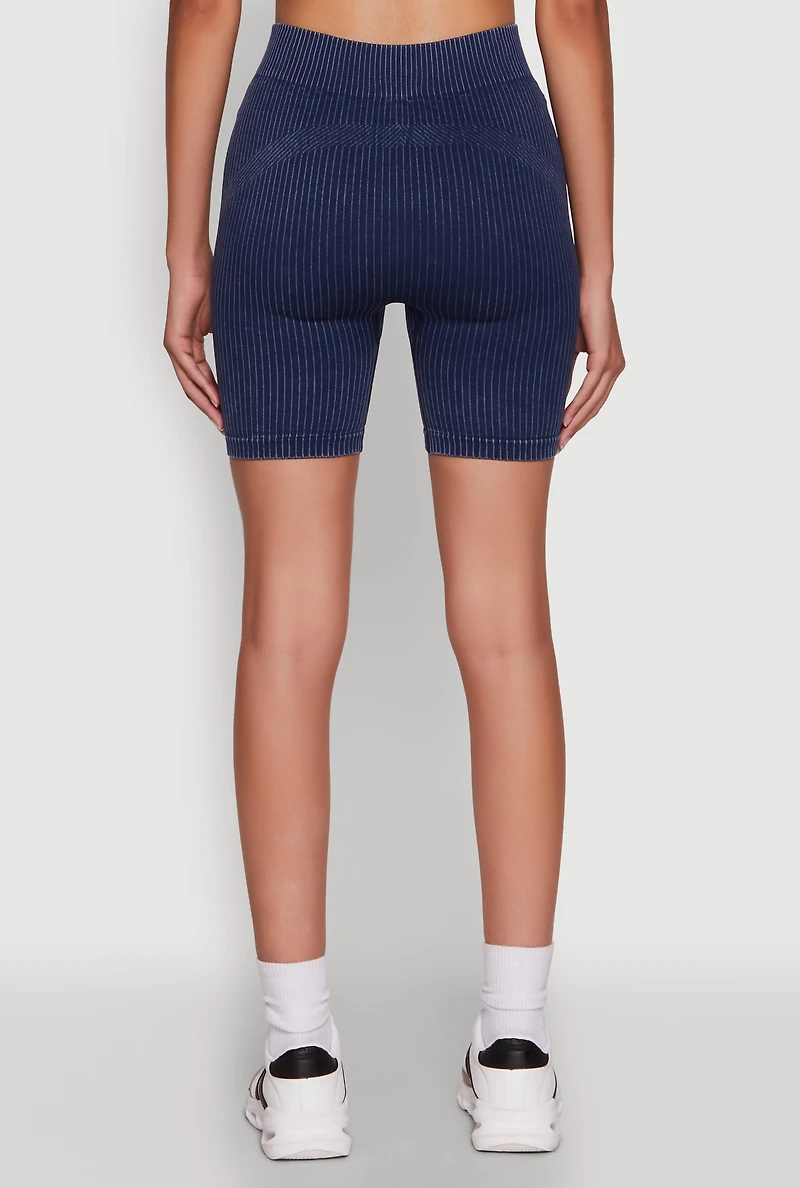 Womens Daisy Seamless High Waisted Bike Shorts for Activewear, Blue, Size L