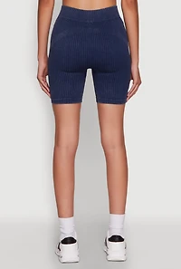 Womens Daisy Seamless High Waisted Bike Shorts for Activewear, Blue, Size L