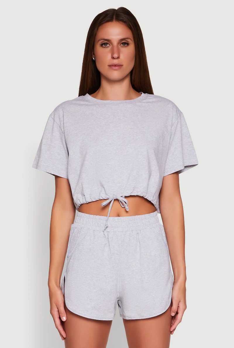 Daisy Short Sleeve Drawstring Hem Crop Top