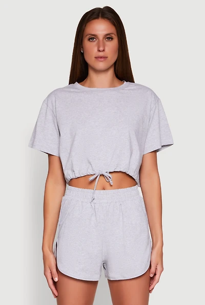 Daisy Short Sleeve Drawstring Hem Crop Top