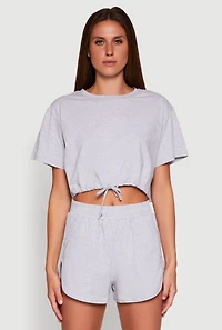 Daisy Short Sleeve Drawstring Hem Crop Top