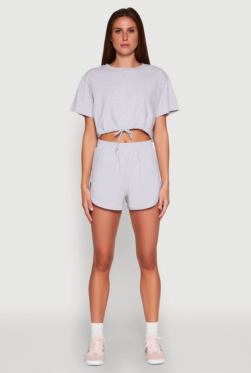 Daisy Short Sleeve Drawstring Hem Crop Top