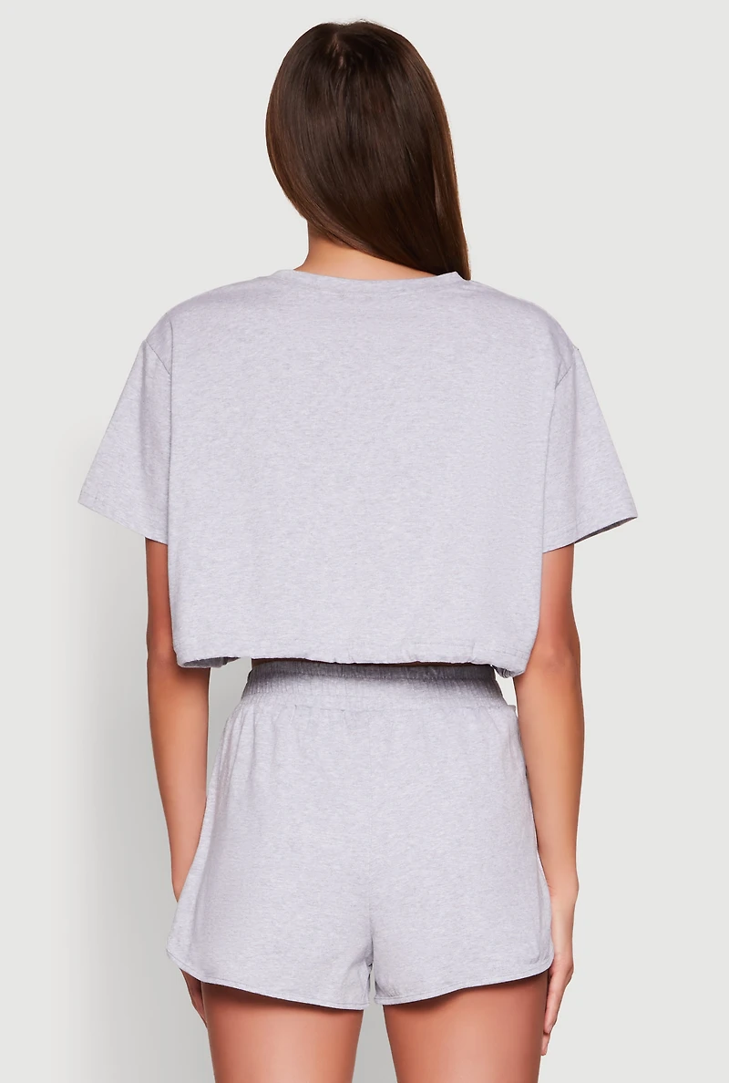 Daisy Short Sleeve Drawstring Hem Crop Top