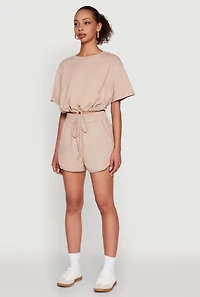 Womens Daisy Short Sleeve Drawstring Hem Crop Top,