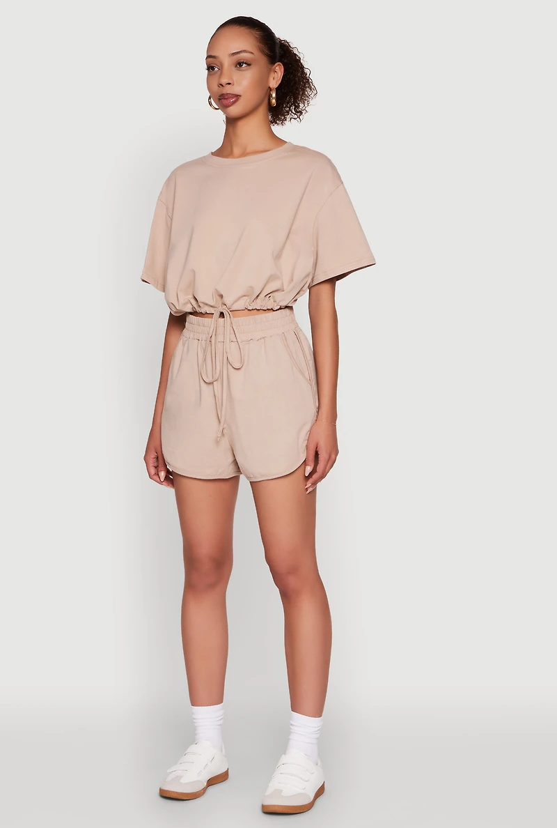 Womens Daisy Short Sleeve Drawstring Hem Crop Top,
