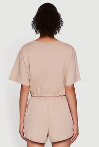 Womens Daisy Short Sleeve Drawstring Hem Crop Top,