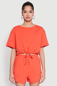 Daisy Short Sleeve Drawstring Hem Crop Top