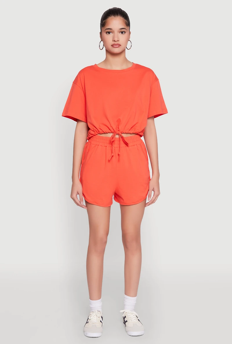 Daisy Short Sleeve Drawstring Hem Crop Top