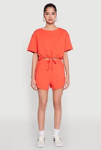 Daisy Short Sleeve Drawstring Hem Crop Top