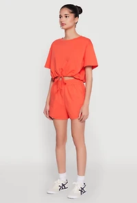 Daisy Short Sleeve Drawstring Hem Crop Top