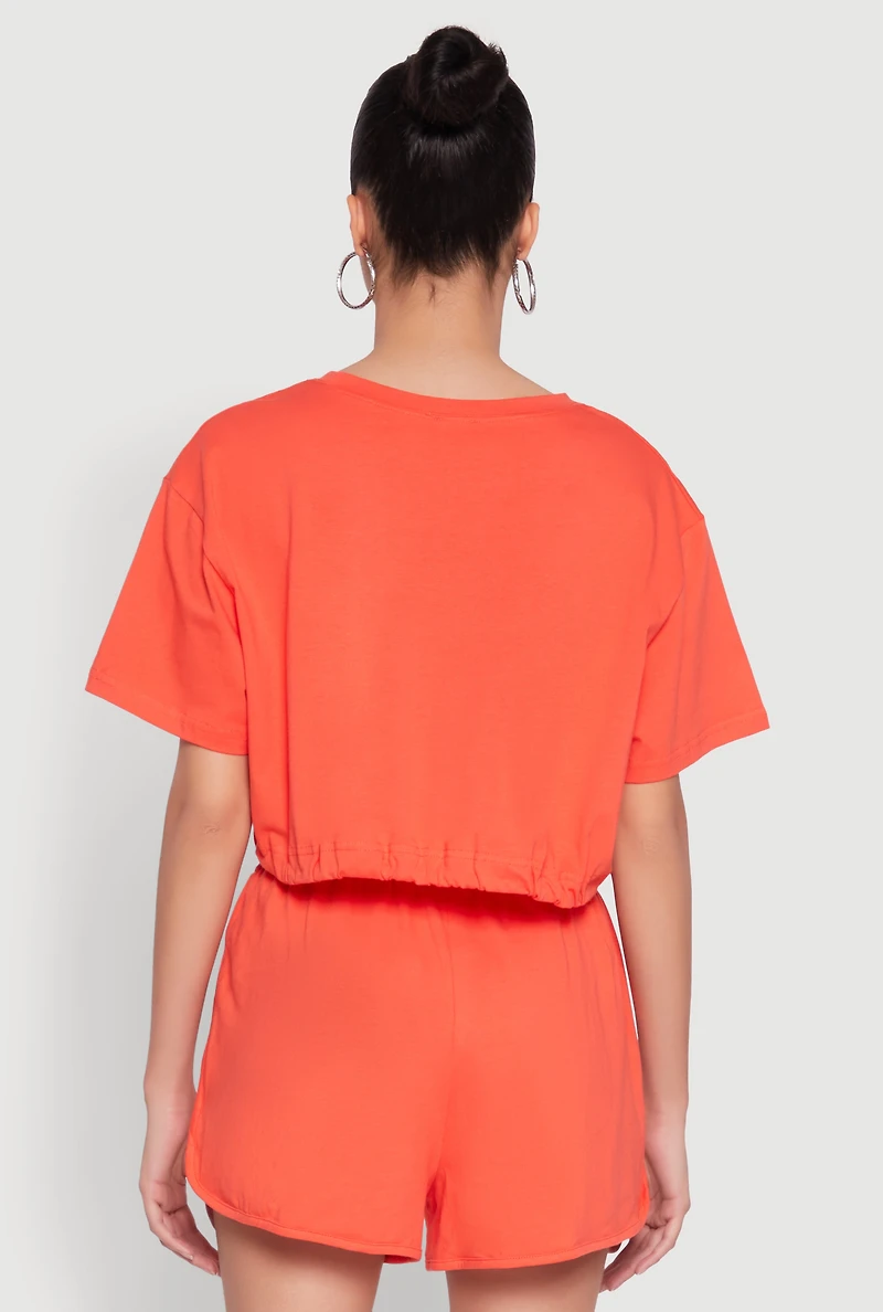 Daisy Short Sleeve Drawstring Hem Crop Top