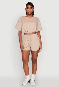 Womens Daisy Short Sleeve Drawstring Hem Crop Top,