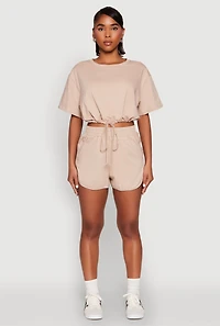 Womens Daisy Short Sleeve Drawstring Hem Crop Top,