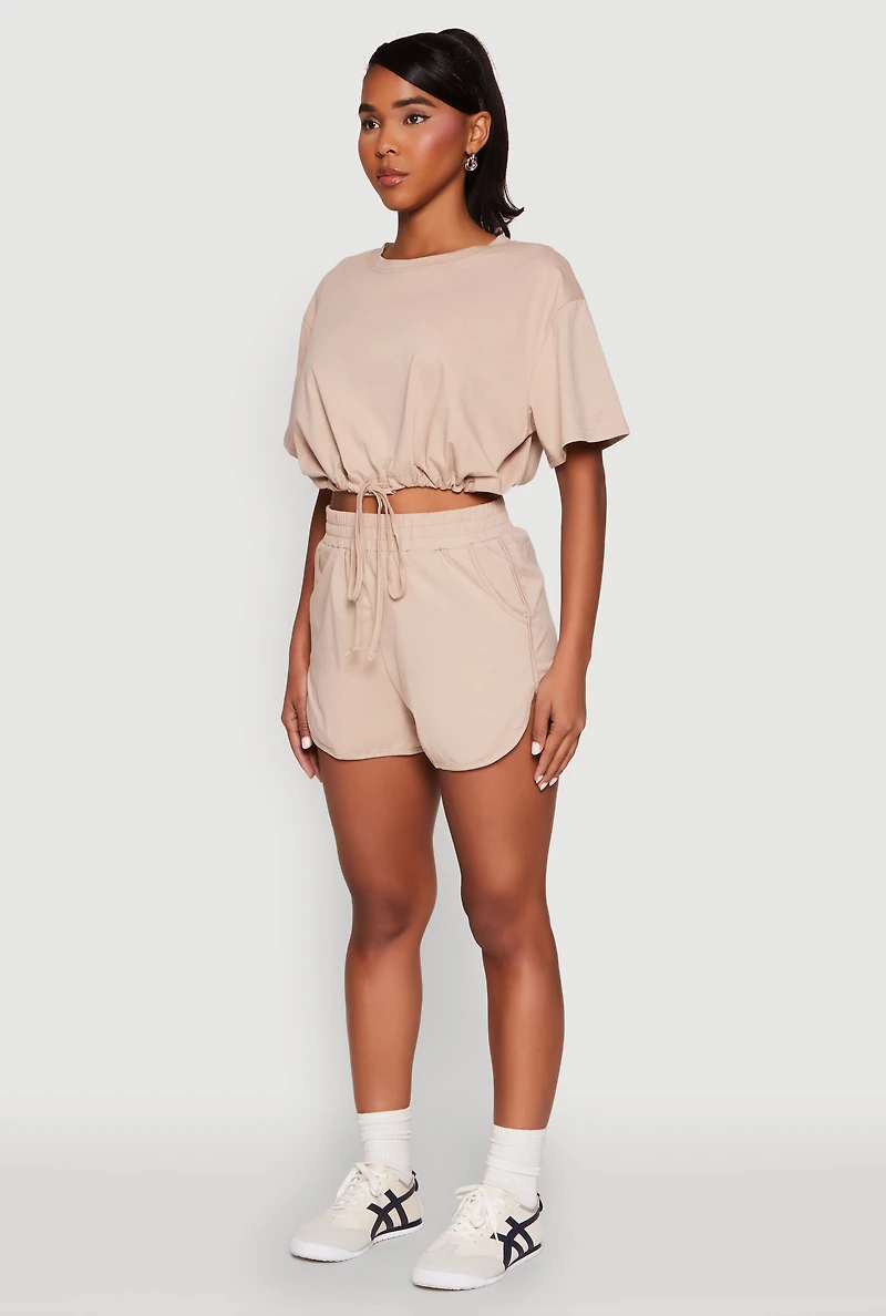 Womens Daisy Short Sleeve Drawstring Hem Crop Top,