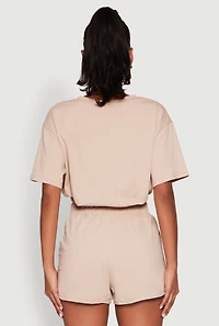 Womens Daisy Short Sleeve Drawstring Hem Crop Top,