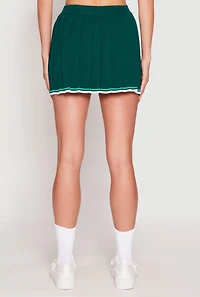 Womens Daisy Knit Varsity Stripe Pleated Skort, Green, Size S