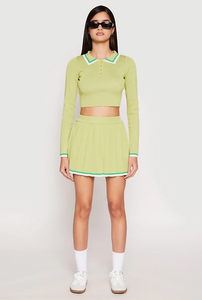 Womens Daisy Knit Varsity Stripe Pleated Skort,