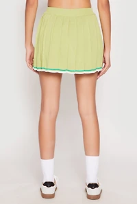 Womens Daisy Knit Varsity Stripe Pleated Skort, Green,