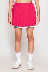 Womens Daisy Knit Varsity Stripe Pleated Skort, Pink, Size L