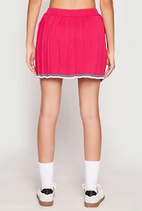 Womens Daisy Knit Varsity Stripe Pleated Skort, Pink, Size L