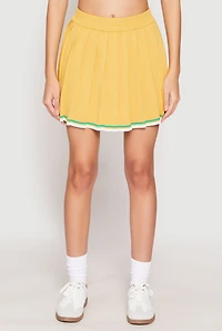 Womens Daisy Knit Varsity Stripe Pleated Skort, Yellow, Size M