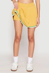 Womens Daisy Knit Varsity Stripe Pleated Skort, Yellow, Size S