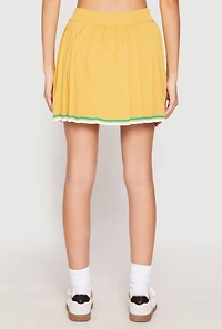 Womens Daisy Knit Varsity Stripe Pleated Skort, Yellow, Size S