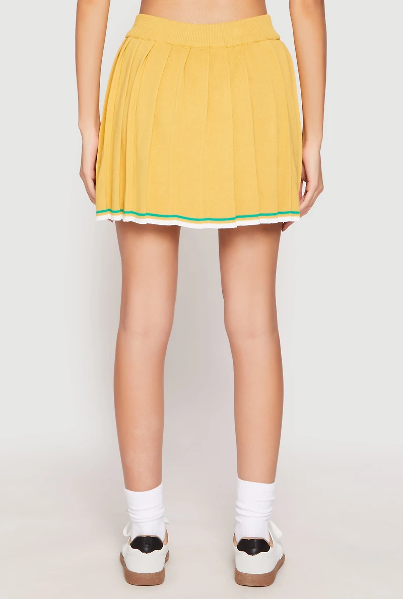 Womens Daisy Knit Varsity Stripe Pleated Skort, Yellow, Size M