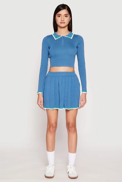 Womens Daisy Knit Varsity Stripe Pleated Skort,