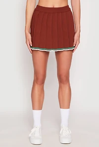 Womens Daisy Knit Varsity Stripe Pleated Skort, M