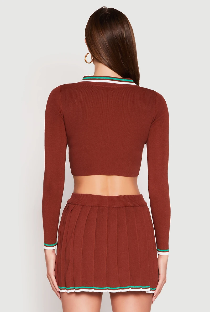 Womens Daisy Varsity Stripe Cropped Polo Shirt, Brown, Size L