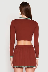 Womens Daisy Varsity Stripe Cropped Polo Shirt, Brown, Size L