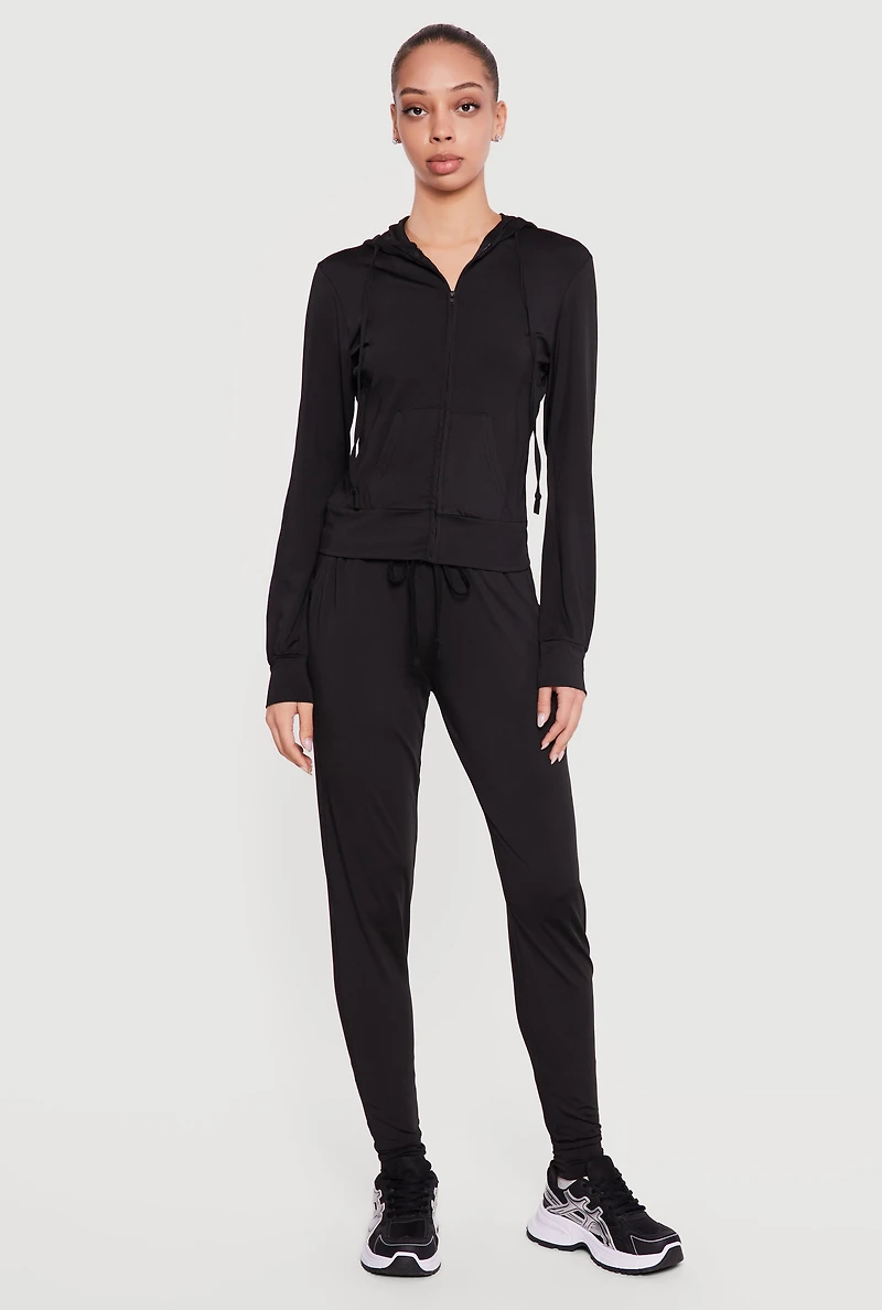 Zip Front Drawstring Hooded Track Jacket