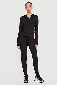 Zip Front Drawstring Hooded Track Jacket