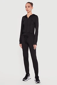 Zip Front Drawstring Hooded Track Jacket