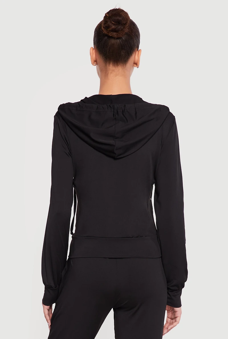 Zip Front Drawstring Hooded Track Jacket