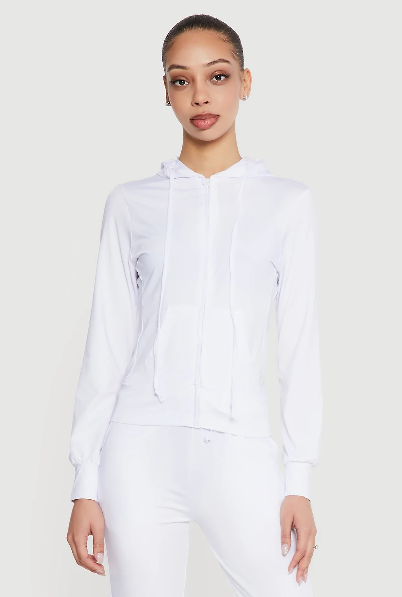 Drawstring Hooded Zip Front Track Jacket