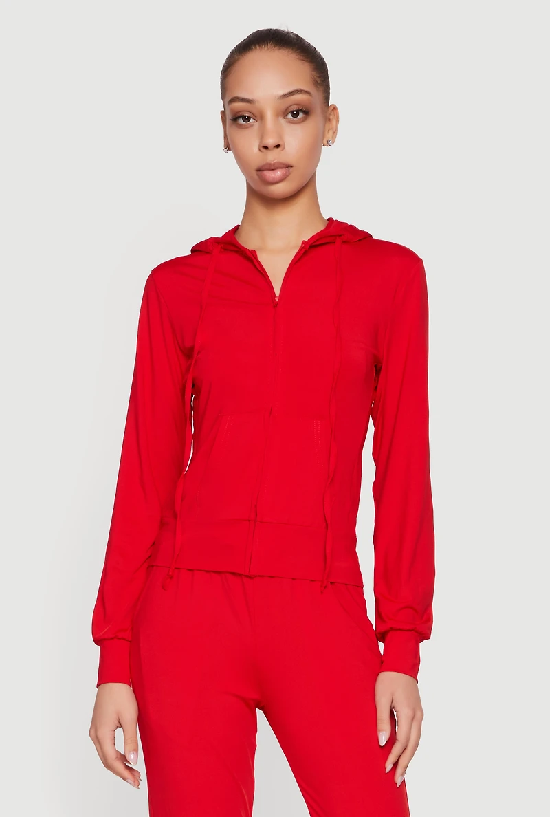 Drawstring Hooded Zip Front Track Jacket