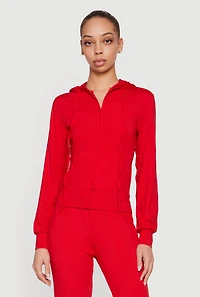 Drawstring Hooded Zip Front Track Jacket