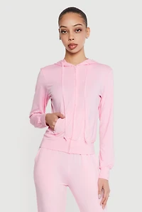 Drawstring Hooded Zip Front Track Jacket