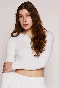 Daisy Long Sleeve Cropped Polo Shirt