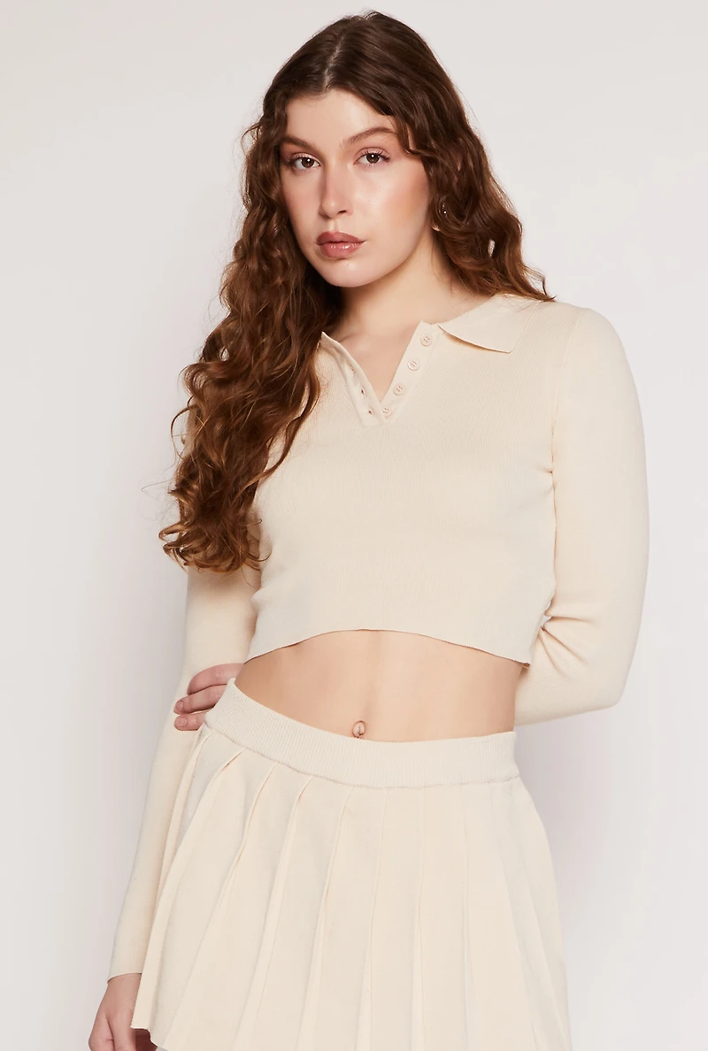 Daisy Long Sleeve Cropped Polo Shirt