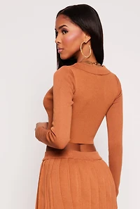 Womens Daisy Long Sleeve Cropped Polo Shirt, Brown, Size L