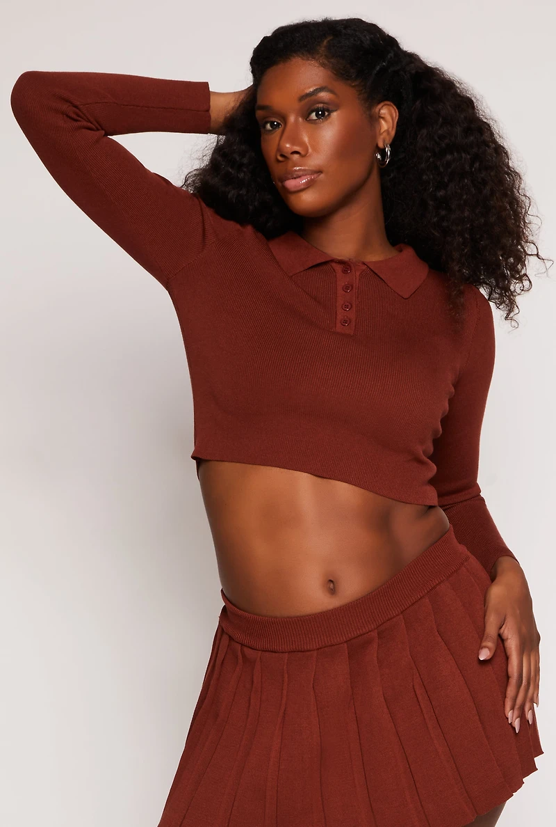 Daisy Long Sleeve Cropped Polo Shirt