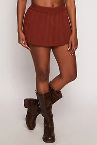 Womens Daisy High Waisted Pleated Mini Skirt, Brown, Size L